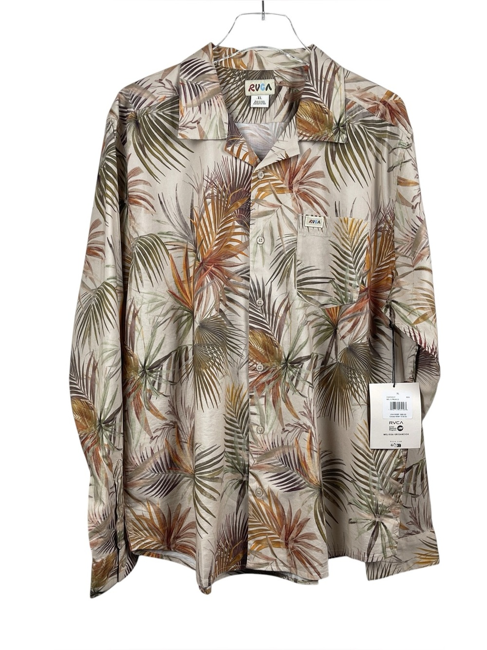 RVCA Mel G Palms Long Sleeve Button Up Shirt Men's Size XL NWT